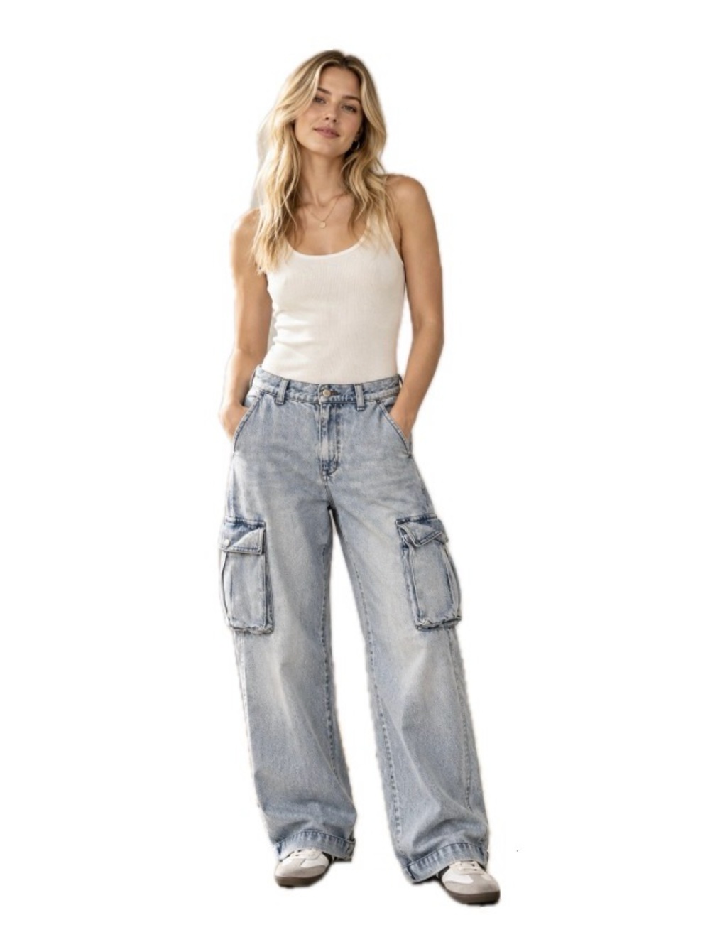 Madewell, Low-Slung Cargo Jeans Light Wash Baggy Wide Leg Denim, Size 26